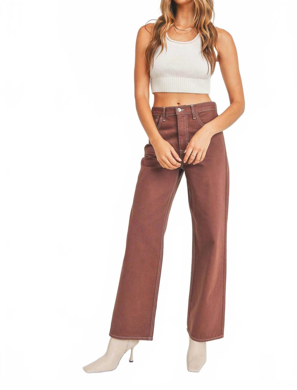 NEW JUST BLACK DENIM retro wide straight jeans in brown